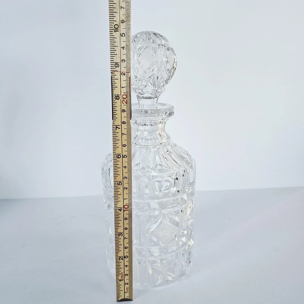 Vintage MCM Heavy Lead Crystal Liquor Decanter Starburst Diamond Pattern Barware